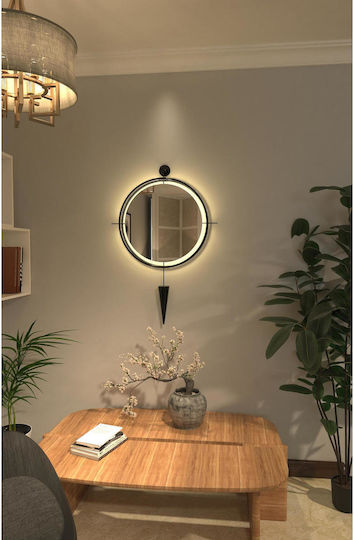 SteweHome Wall Mirror with Gold Metallic Frame & LED Lighting Diameter 60cm