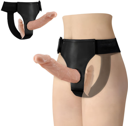 Strap-on Realist Dublu Dildo Vene Proeminente Fără BPA Rezistent la Apă Reglabil Detasabil Dublă Stimulare Plăceri Unice Ușor de Curățat 18 X 15 Cm Negru Nude