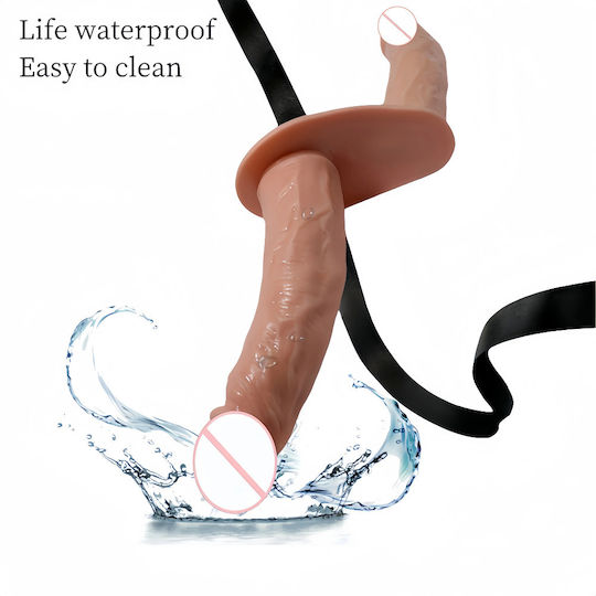 Strap-on Realist Dublu Dildo Vene Proeminente Fără BPA Rezistent la Apă Reglabil Detasabil Dublă Stimulare Plăceri Unice Ușor de Curățat 18 X 15 Cm Negru Nude