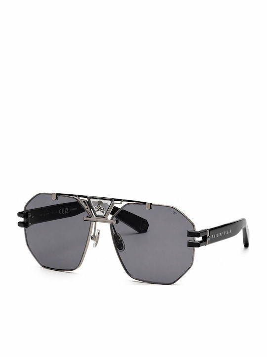 Philipp Plein Men's Sunglasses with Black Metallic Frame and Black Lenses SPP077V 0K59