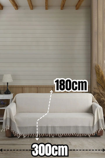 SteweHome Three-Seater Sofa Throw 180x300cm Ecru