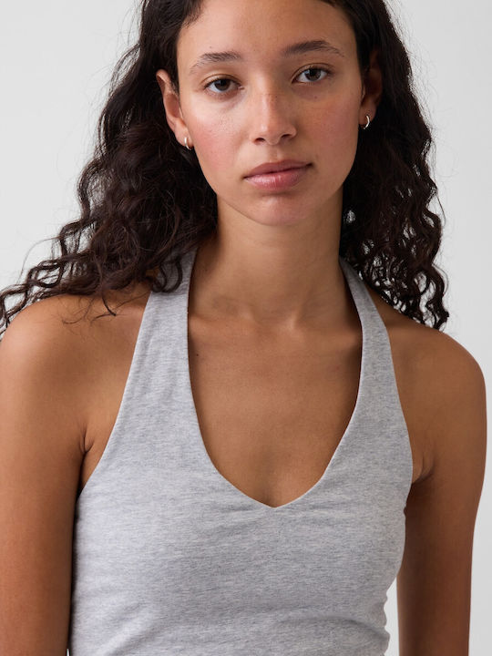 Women's Cotton Sleeveless Crop Top with Neck Tie Light Heather Grey