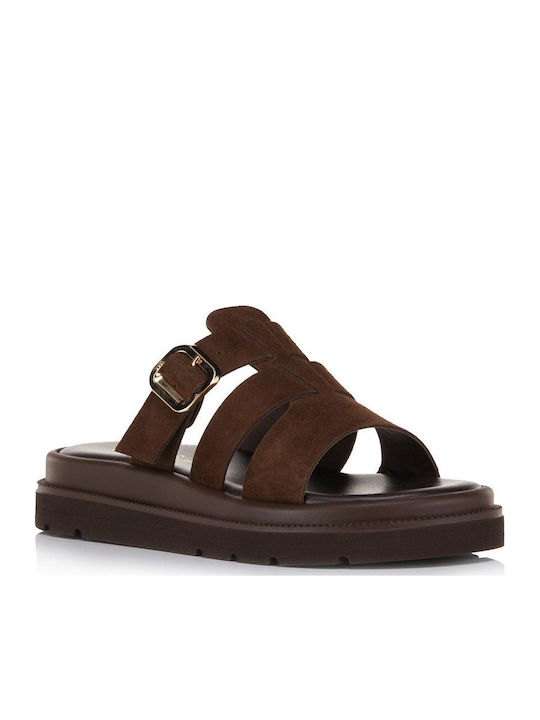 Δερμάτινα Γυναικεία Σανδάλια Flatforms Καφέ
