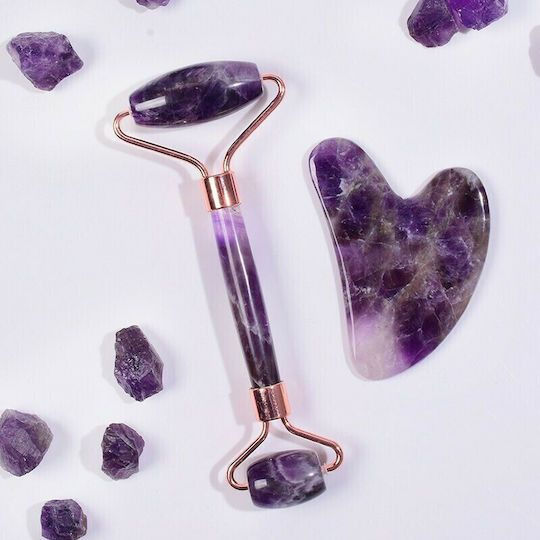 Jade Gesicht-Roller & Gua Sha Set aus Amethyst 2 Stücke