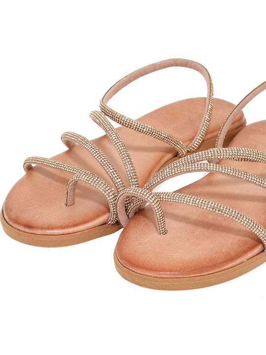 Leder Flache Sandalen für Damen Rosa Gold