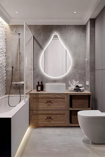 SteweHome Огледало за баня LED от MDF 100x65cm Бял