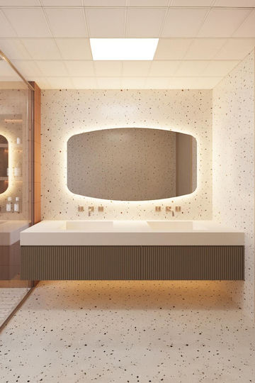 SteweHome Ασύμμετρος Καθρέπτης Μπάνιου Led από MDF 28x50cm Κίτρινο