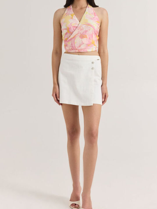 Women's Blouse with Tie at Neck Floral Pink
