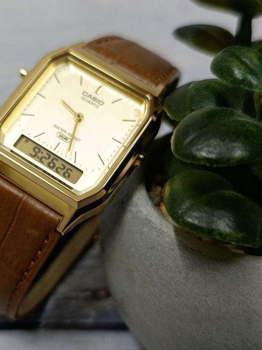 Casio Vintage Дигитален Мъжки Часовник 38mm На Батерия с Кафява Кожена Каишка