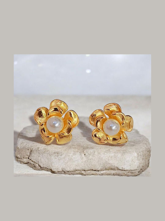 Touch Earrings Made of Gold Plated Steel with Pearls 1026 17 Gold