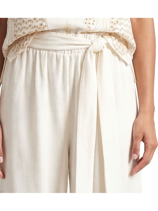 Damen Hochgeschnittene Leinen Pantaloona mit Gummiband Ecru-Beige