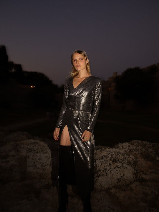 Maxi Βραδινό Φόρεμα Ασημί