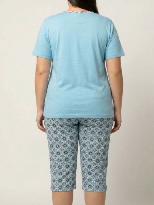 Asel Set De Pijamale Dama De Vară Albastru Deschis