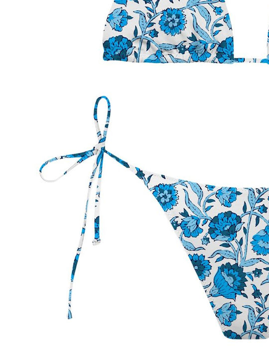 Set Bikini Τριγωνάκι Floral Λευκο- Μπλε