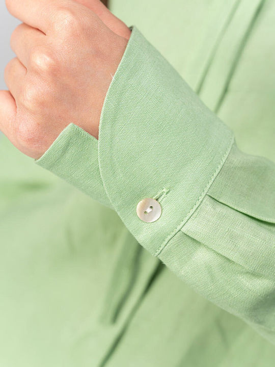 Daniela Long Sleeve Women's Linen Shirt Olive
