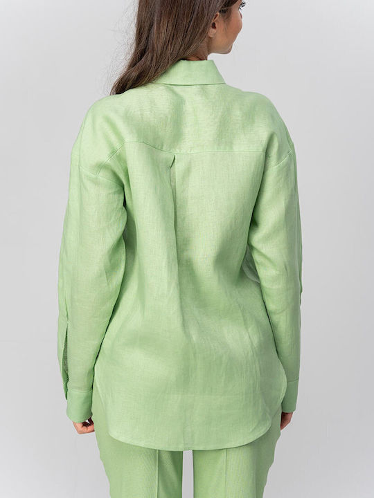 Daniela Long Sleeve Women's Linen Shirt Olive