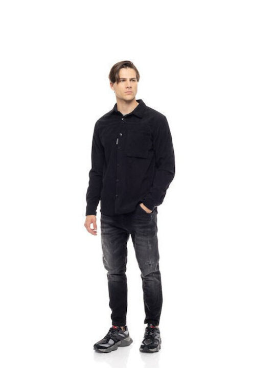 Langärmeliges Zeichenfolge Overshirt Schwarz