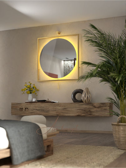 SteweHome Wandspiegel mit Gelbem Metallischem Rahmen & LED Beleuchtung 80x80cm