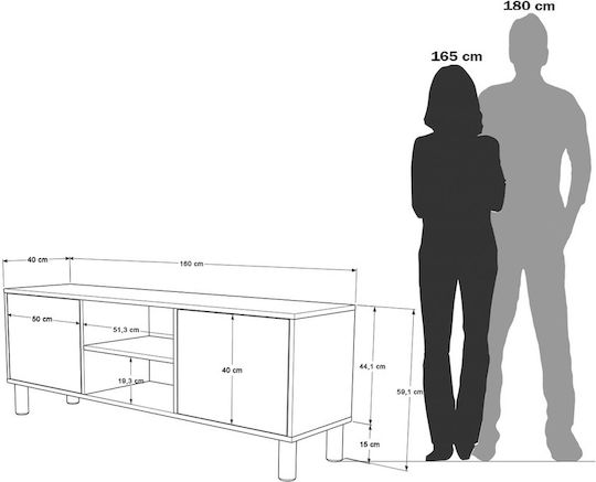 TV-Ständer Weiß M160xP40xH59cm