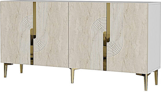 Μπουφές Ξύλινος με Καθρέπτη Λευκός 150x32x75cm