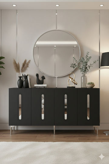 Wooden Sideboard with Mirror Gray 180x32x75cm