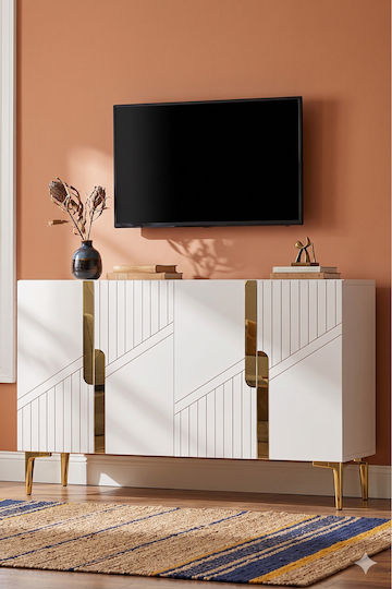 Wooden Sideboard with Mirror White 120x32x75cm