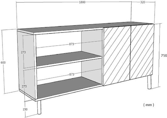 Μπουφές Ξύλινος με Καθρέπτη Λευκός 180x32x75cm