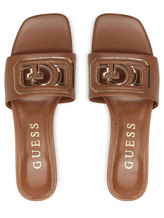 Leather Mules with Heel in Brown Colour