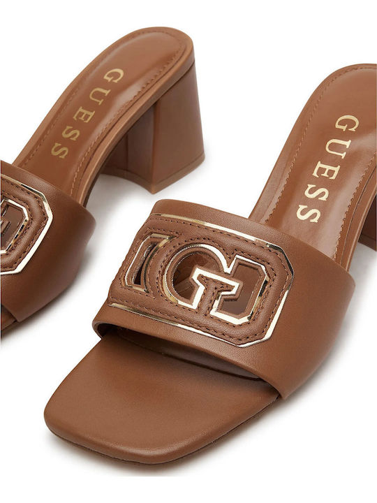 Leather Mules with Heel in Brown Colour