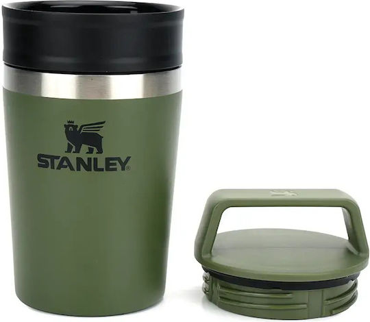 Stanley Cafe-to-go Becher mit Griff Thermosflasche Rostfreier Stahl BPA Frei 230ml Dried Pine mit Stroh und Handgriff
