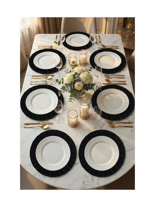 SteweHome Round Fabric Black Placemats 40cm 6 Pieces