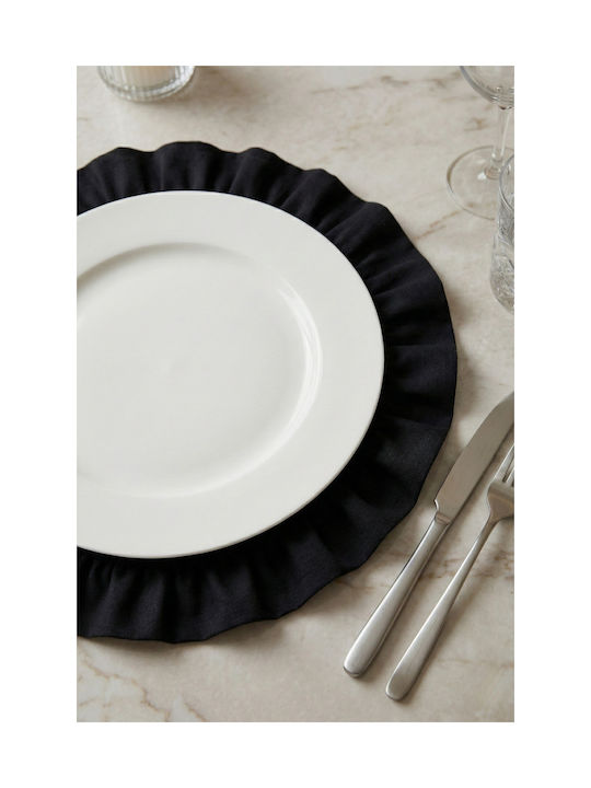 SteweHome Round Fabric Black Placemats 40cm 6 Pieces