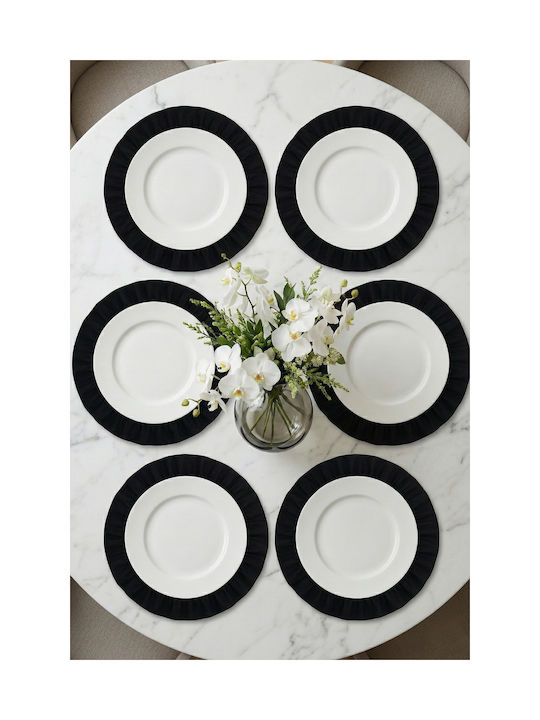 SteweHome Round Fabric Black Placemats 40cm 6 Pieces