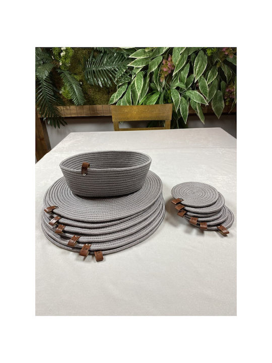 SteweHome Round Gray Wicker Placemats 33cm 13 Pieces