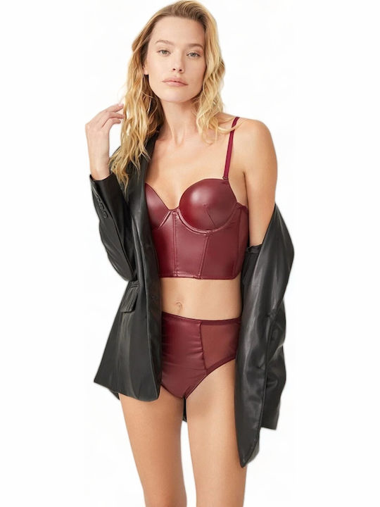 Cansoy Σετ Εσωρούχων Bralette με Ψηλόμεσο Slip Μπορντό