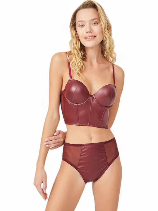 Cansoy Σετ Εσωρούχων Bralette με Ψηλόμεσο Slip Μπορντό