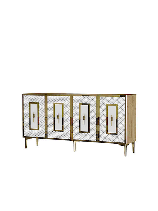Wooden Sideboard with Mirror Gold 150x32x75cm