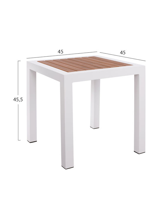 Table for Small Outdoor Spaces Aluminum White/Walnut 45x45x45cm
