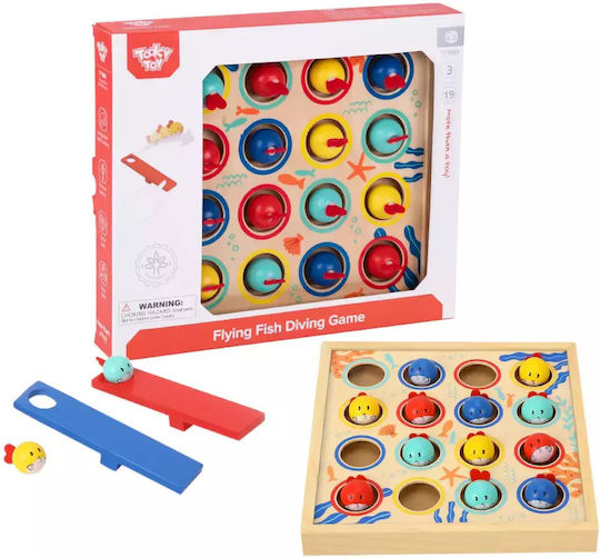 Tooky Toys Wooden Fishing Game Wooden Tabletop Flying Fish for 3+ Years