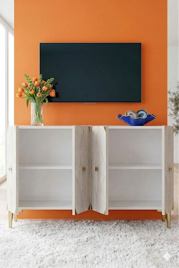 Μπουφές Ξύλινος με Καθρέπτη Λευκός 120x32x75cm