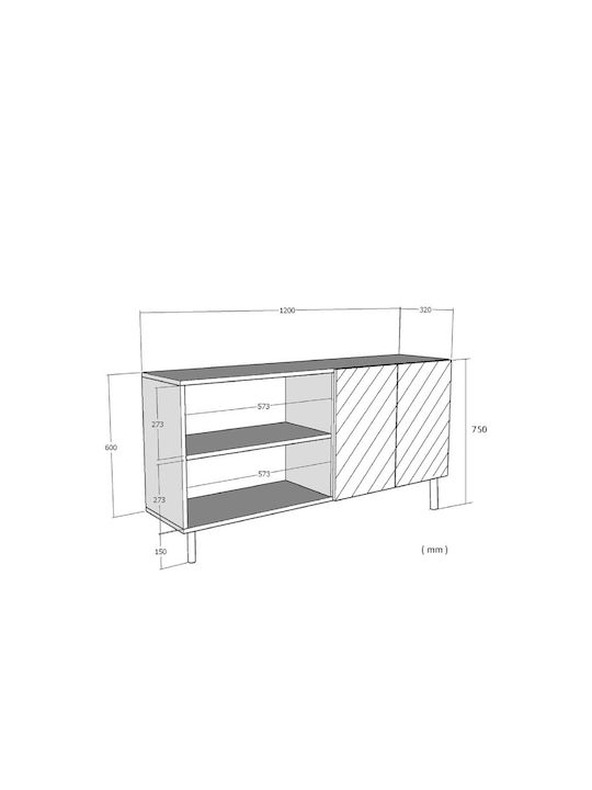 SteweHome Sideboard Aus Holz Mit Spiegel Weiß 120x32x75cm