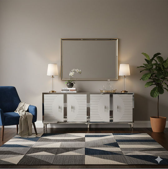 SteweHome Sideboard Mit Spiegel Aus Holz Weiß 180x32x75cm