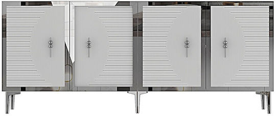 SteweHome Sideboard Mit Spiegel Aus Holz Weiß 180x32x75cm