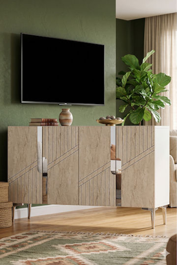 SteweHome Μπουφές Ξύλινος mit Spiegel Λευκά 120x32x75cm