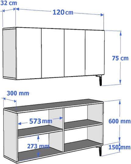 Sideboard Holz Weiß 120x32x75cm