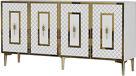 Буфет Дървен с Огледало Бял 150x32x75см