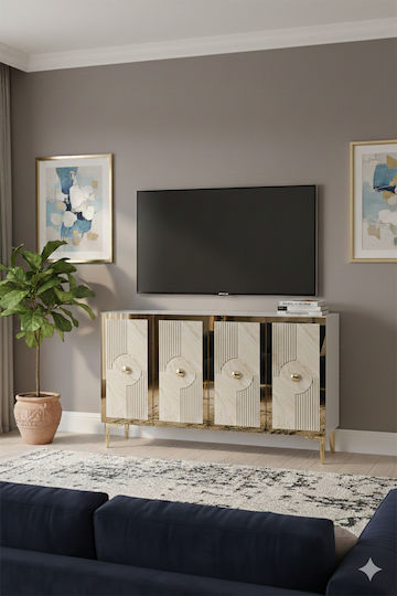 SteweHome Sideboard Holz 120x32x75cm Weiß