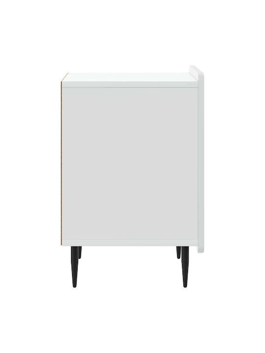 Wooden Bedside Table with Metal Legs White 43x34.5x52cm