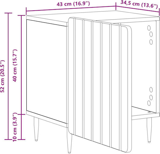 Κομοδίνο Ξύλινο με Μεταλλικά Πόδια Λευκό 43x34.5x52cm