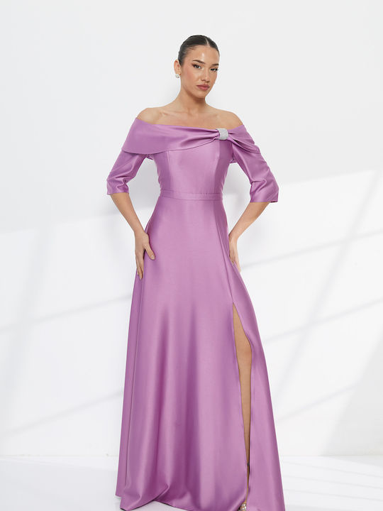 Maxi Dress for Wedding Christening Satin Open Back Lilac F2744_0058